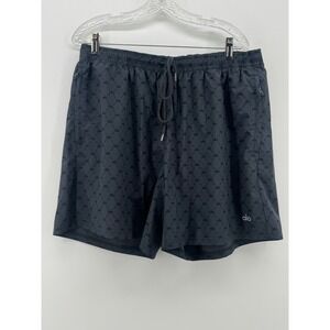 Alo Yoga Mens Monogram Logo Athletic Shorts Black Drawstring Zip Pockets XL